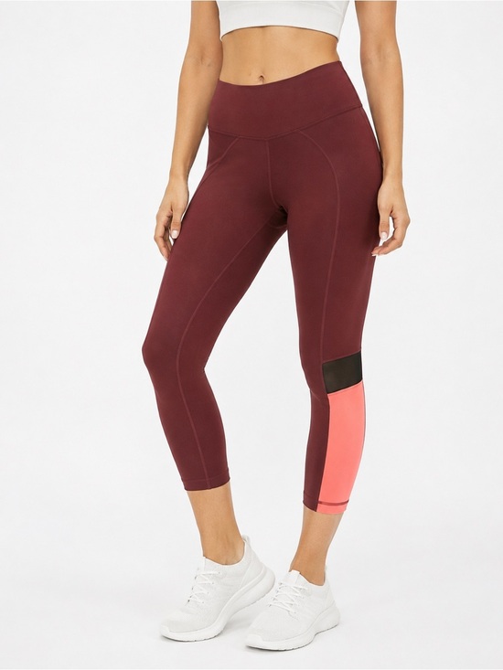 Zella Pants - Zella Vertigo Red Tannin Colorblock Mesh Crop Leggings, XS